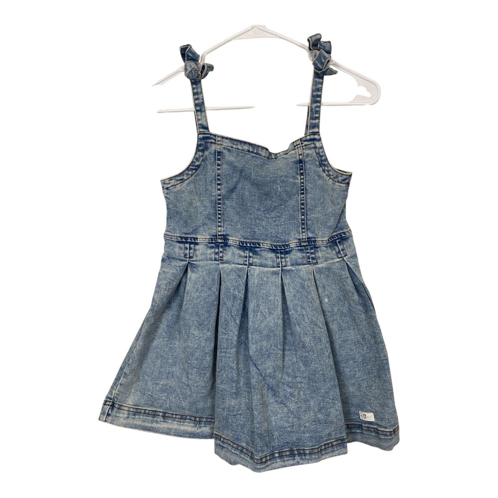 7 For All Mankind Girls Denim Pinafore Mini Dress Zipback Medium Wash Size 7